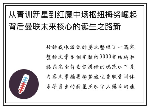 从青训新星到红魔中场枢纽梅努崛起背后曼联未来核心的诞生之路新