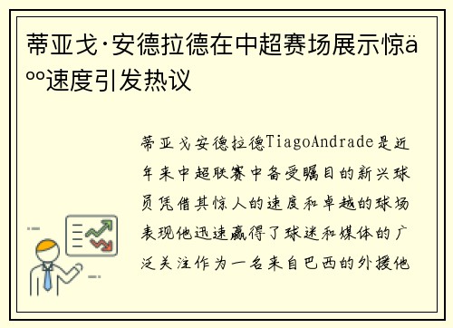 蒂亚戈·安德拉德在中超赛场展示惊人速度引发热议